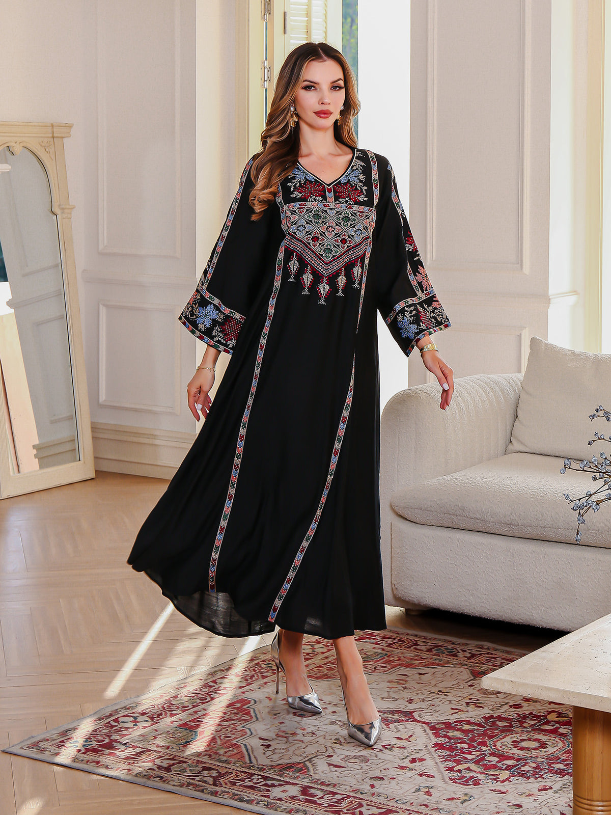 Women's Embroidery Stick-on Crystals Dress Middle East Clothing - Meesal