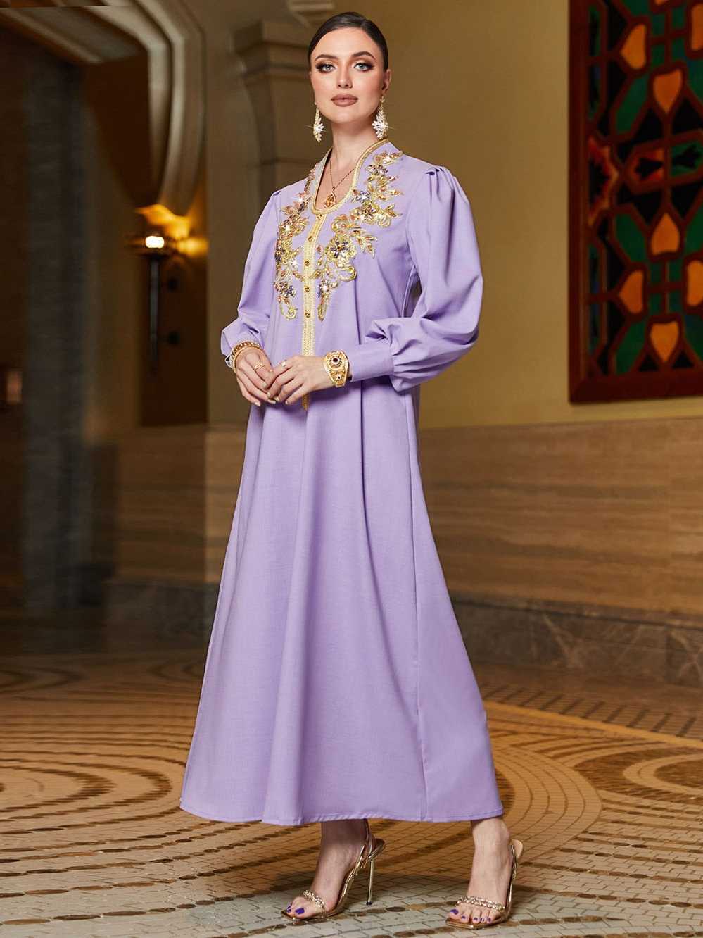 Dubai Robe Refined Handmade Lace Applique Dress - Meesal