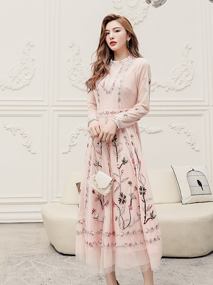 Temperament Skirt Heavy Embroidered Thin Dress - Meesal