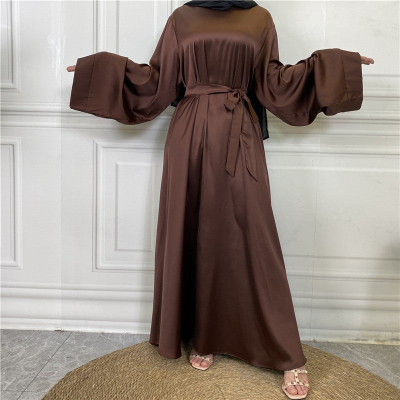 Middle East Dubai Hot Sale Lace Up Satin Muslim Dress - Meesal