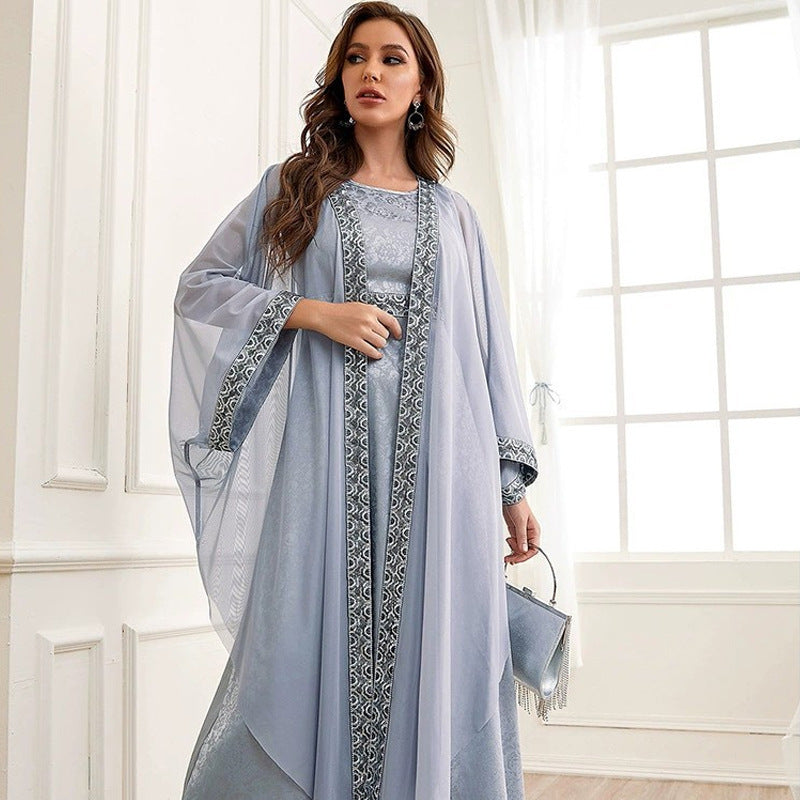 Autumn Muslim New Middle East Dubai Arab Abaya Embroidery Set Female Side - Meesal