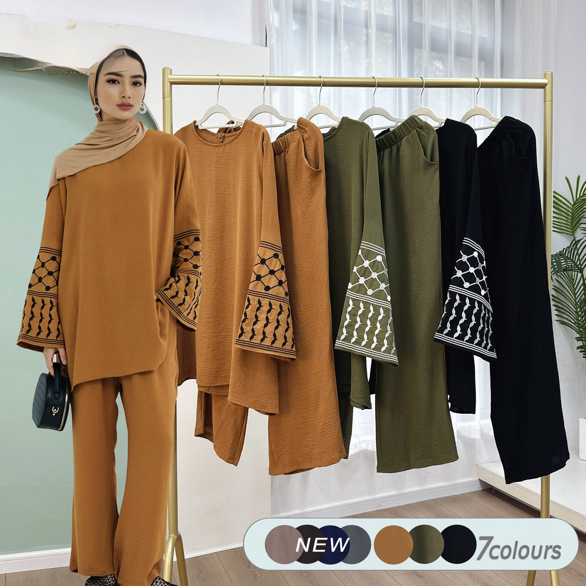 Turkey Embroidered Wide-leg Pants Two-piece Set - Meesal