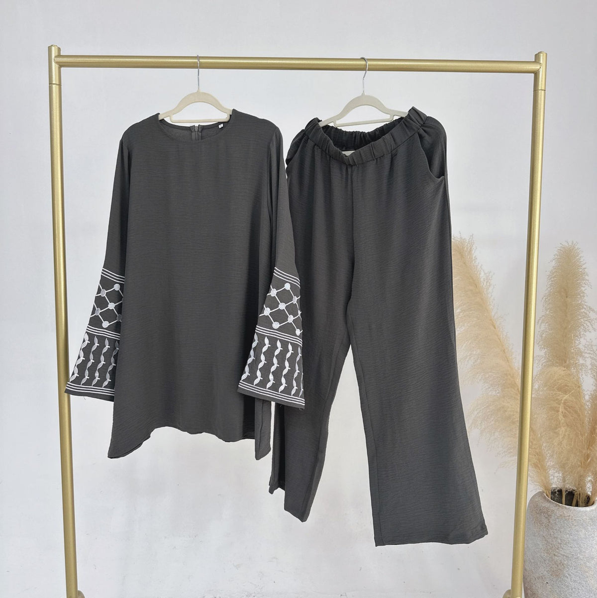 Turkey Embroidered Wide-leg Pants Two-piece Set - Meesal