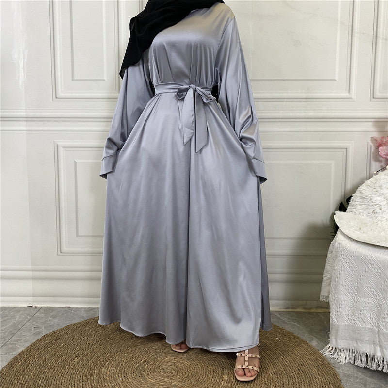 Middle East Dubai Hot Sale Lace Up Satin Muslim Dress - Meesal