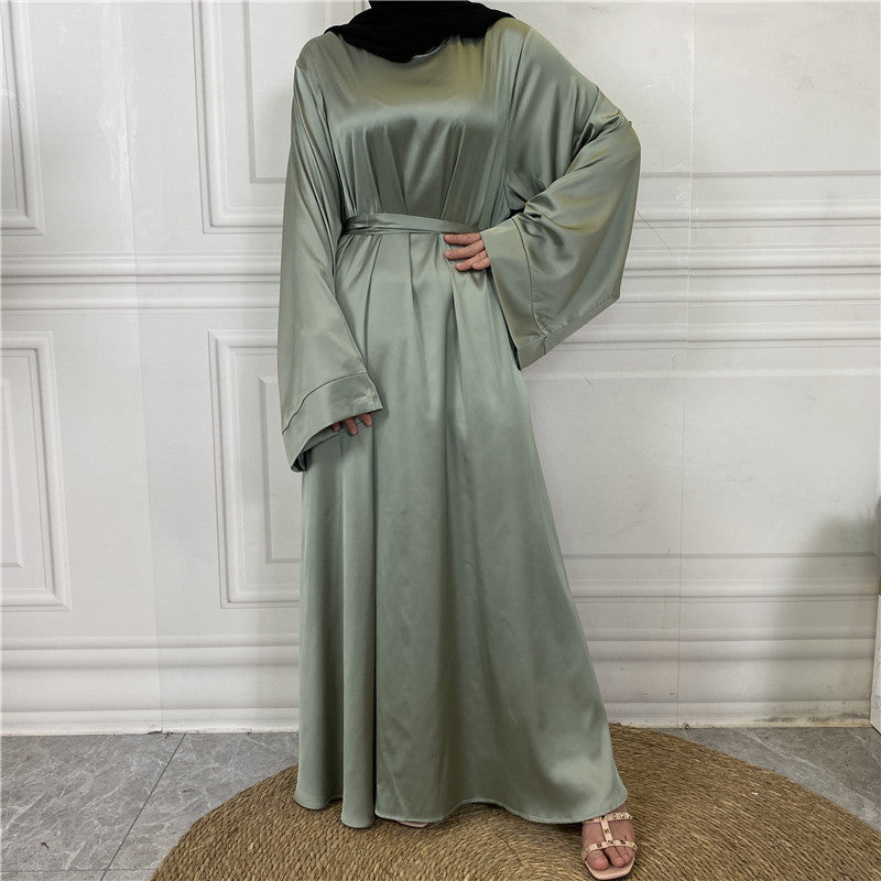 Middle East Dubai Hot Sale Lace Up Satin Muslim Dress - Meesal
