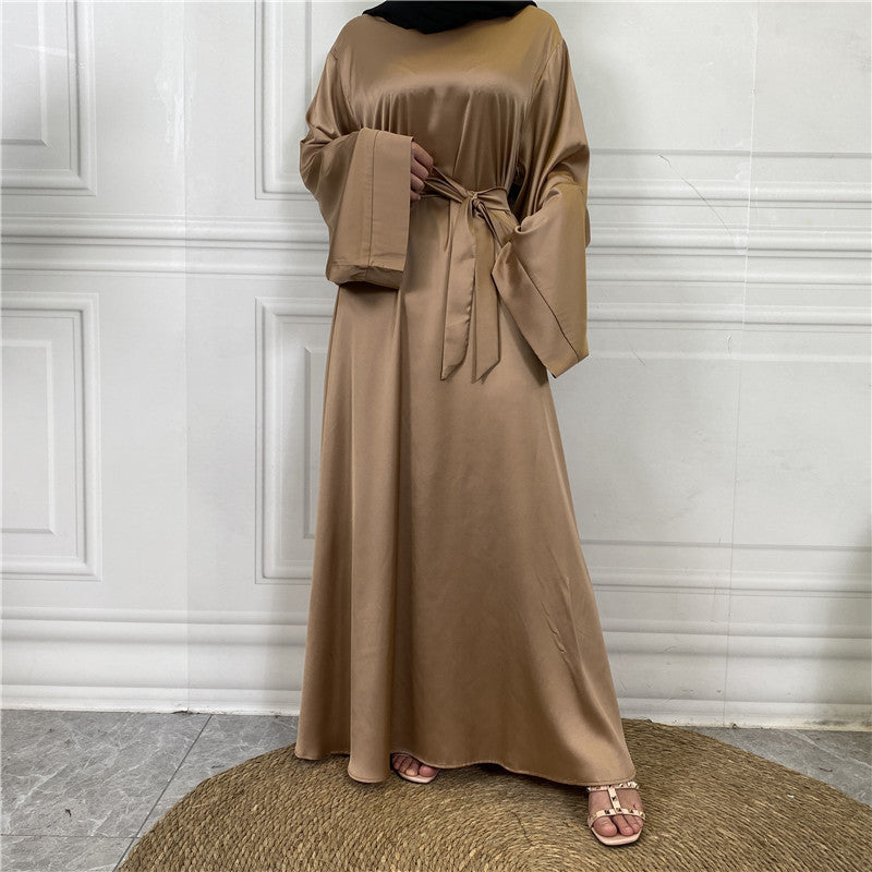 Middle East Dubai Hot Sale Lace Up Satin Muslim Dress - Meesal