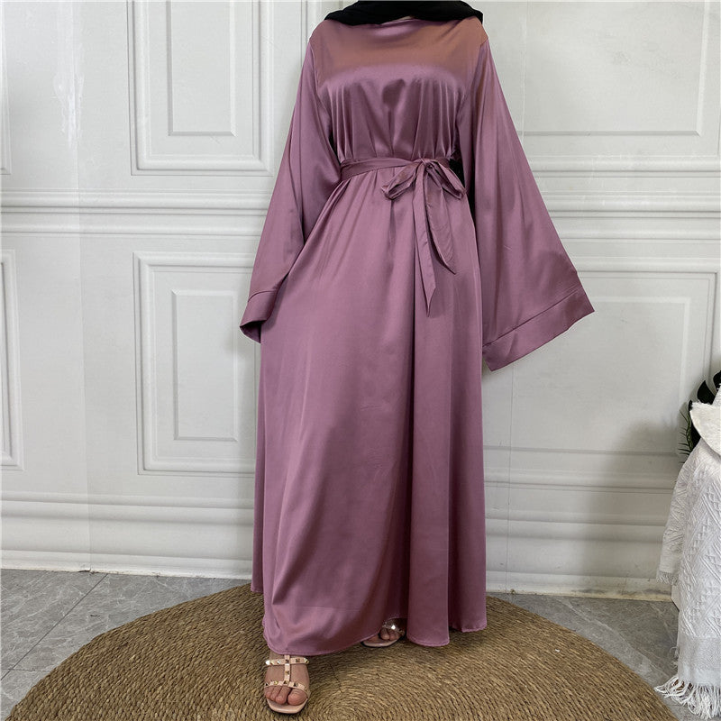 Middle East Dubai Hot Sale Lace Up Satin Muslim Dress - Meesal