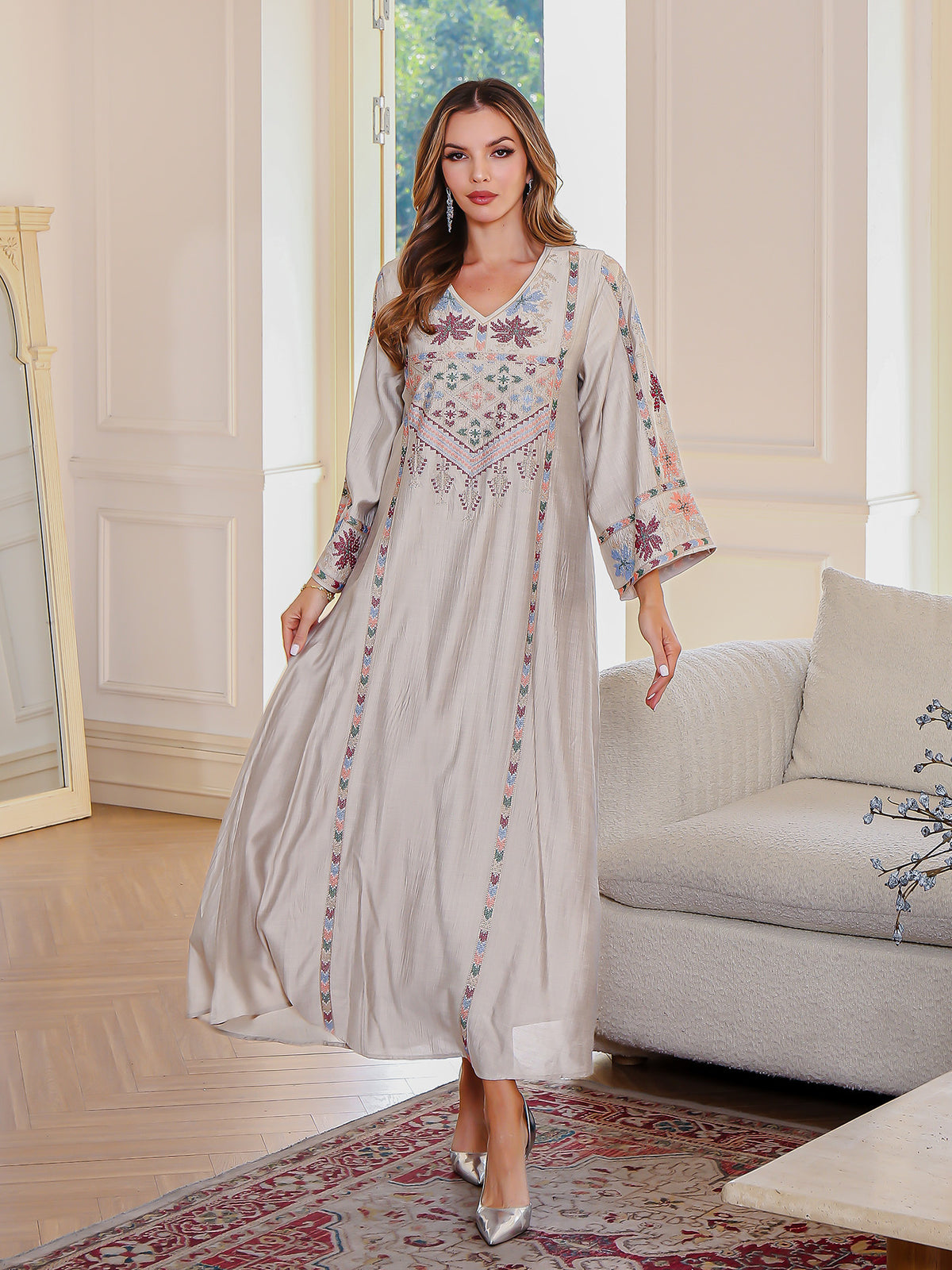 Women's Embroidery Stick-on Crystals Dress Middle East Clothing - Meesal