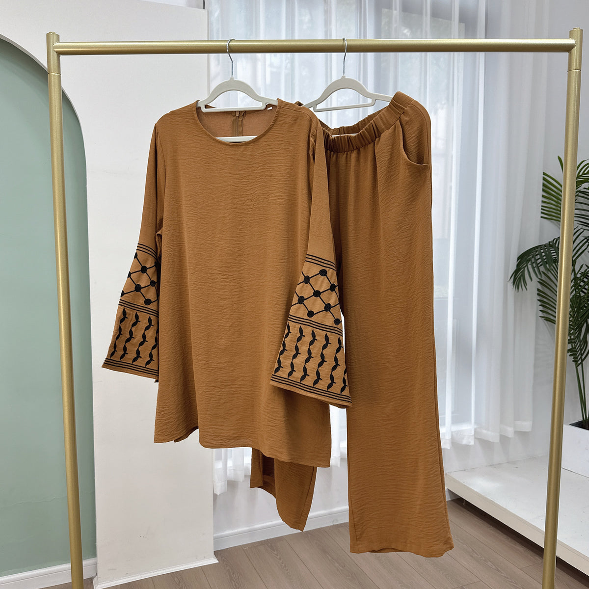 Turkey Embroidered Wide-leg Pants Two-piece Set - Meesal