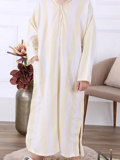 Striped Embroidery Robe - Meesal