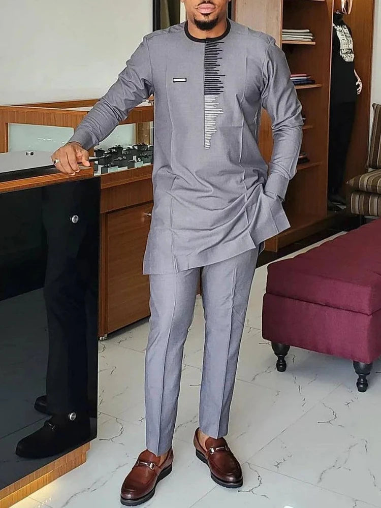 Men's casual white geometric print suit - Meesal