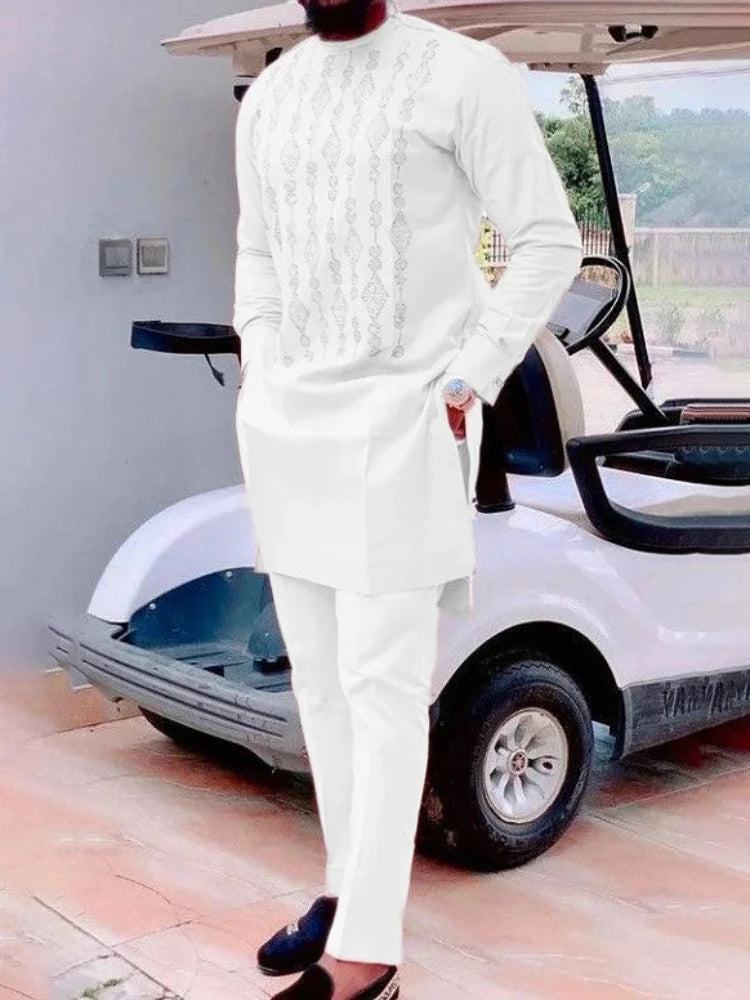 Men's casual white geometric print suit - Meesal