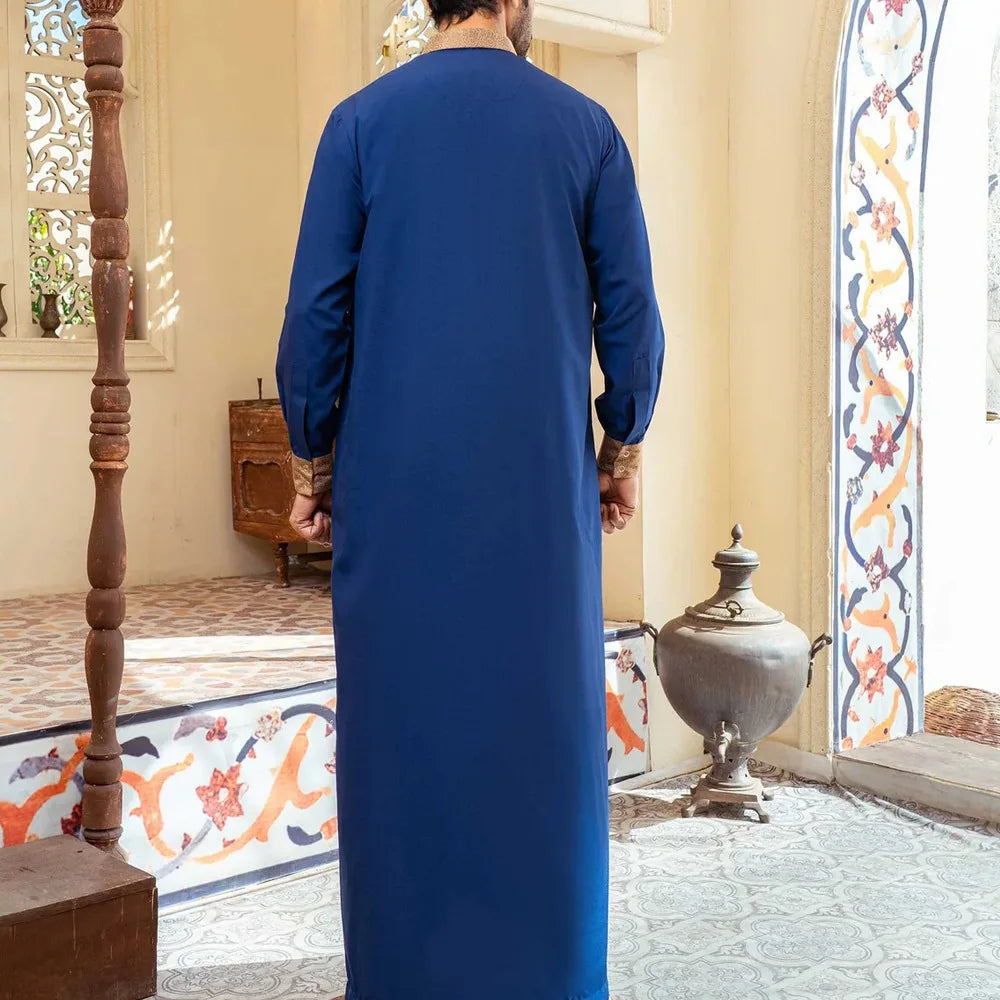 Solid Color Embroidery Long Robe - Meesal