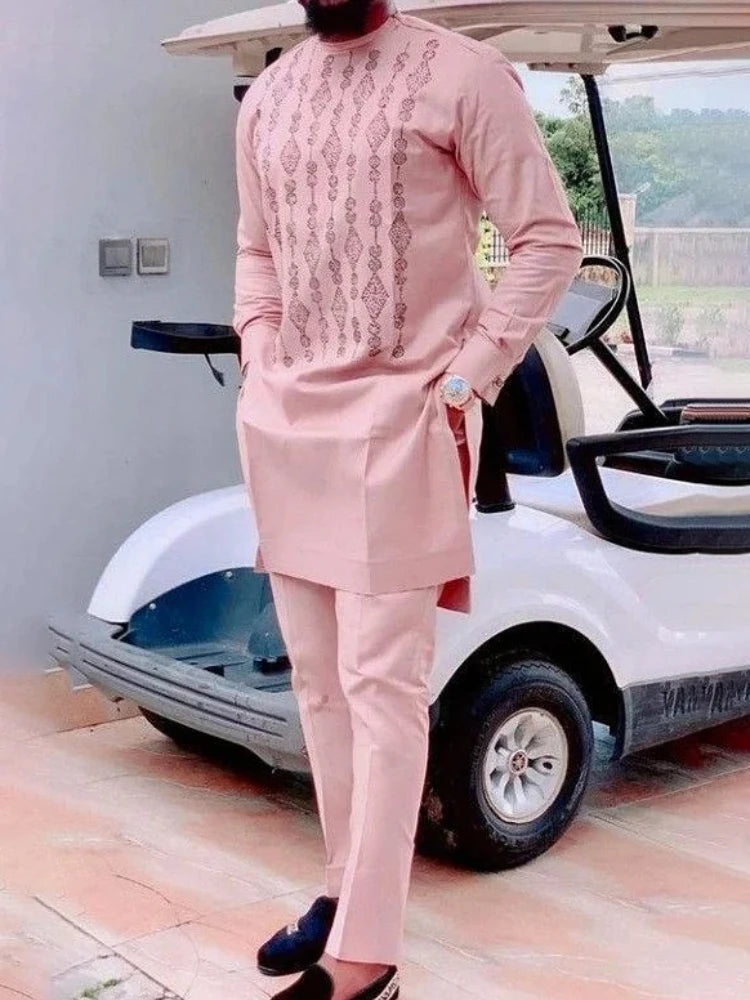 Men's casual white geometric print suit - Meesal