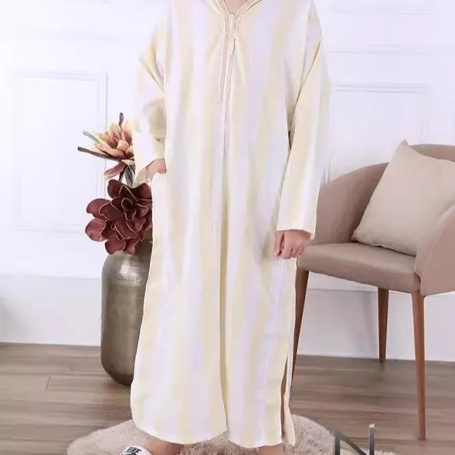 Striped Embroidery Robe - Meesal