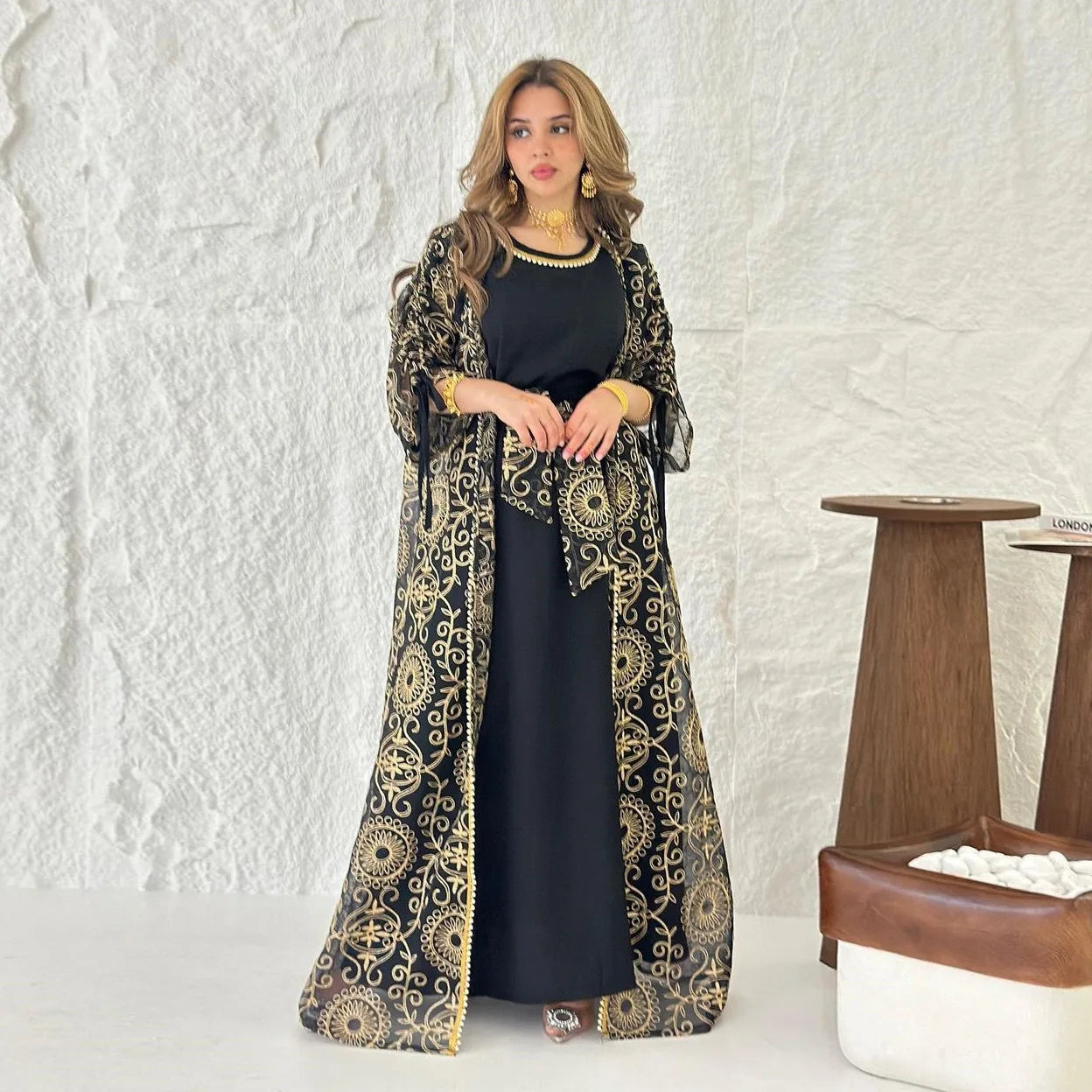 Jalabiya Muslim Dress Middle East Woman Robe Two-piece Set Saudi Arabia Dubai Abaya  Evening Dresses Real Picture - Meesal