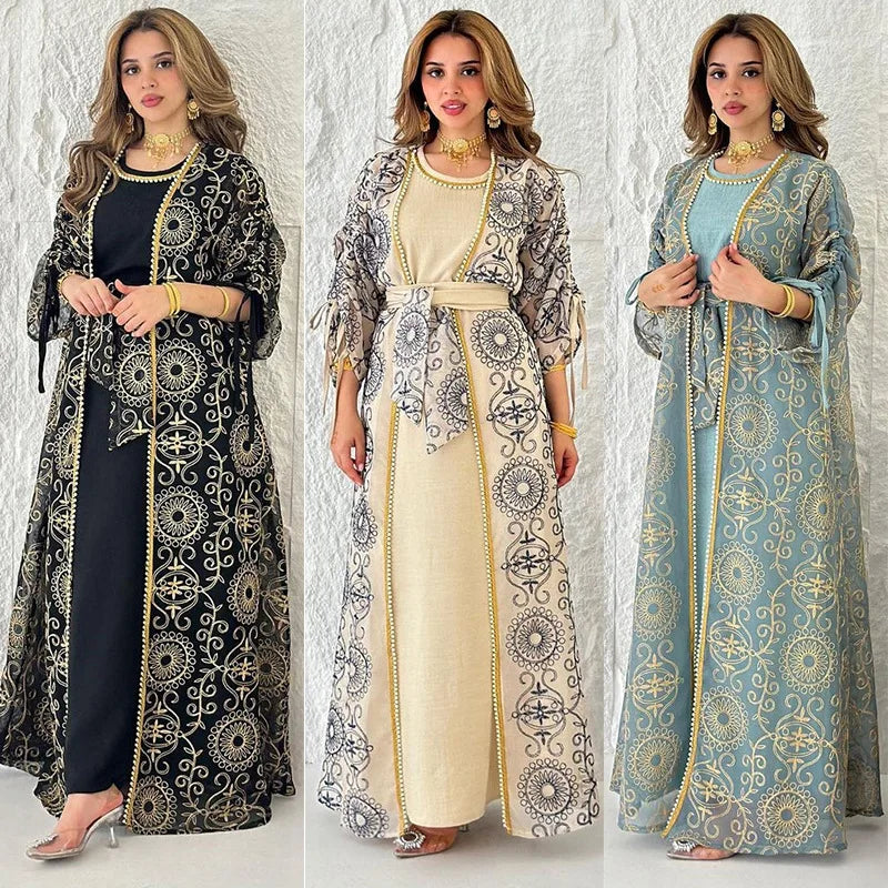 Jalabiya Muslim Dress Middle East Woman Robe Two-piece Set Saudi Arabia Dubai Abaya  Evening Dresses Real Picture - Meesal