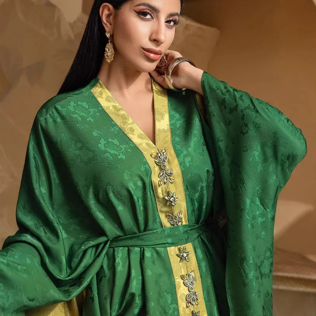Eid Djellaba Satin Kimono Open Abayas Dubai Luxury Muslim Dress for Women Turkey Kaftan Kebaya Ramadan Morocco Caftan Jalabiya - Meesal