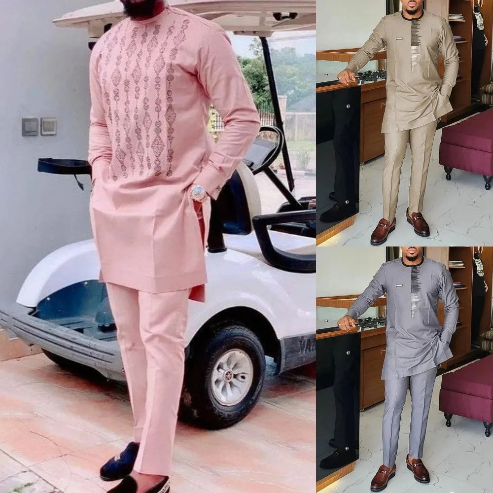 Men's casual white geometric print suit - Meesal