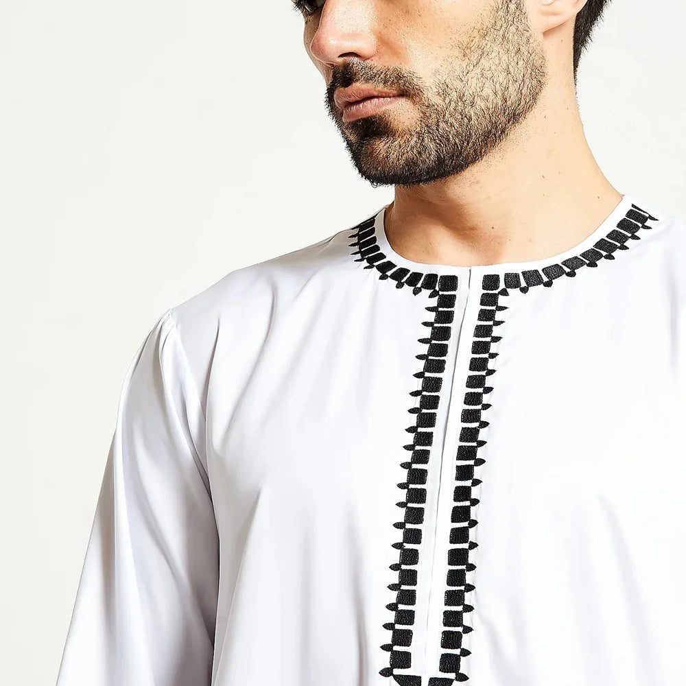 Solid Color Embroidery Long Robe - Meesal