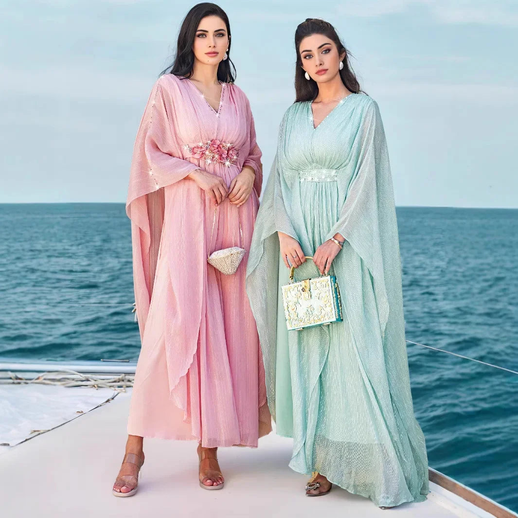 Eid Djellaba Satin Kimono Open Abayas Dubai Luxury Muslim Dress for Women Turkey Kaftan Kebaya Ramadan Morocco Caftan Jalabiya - Meesal