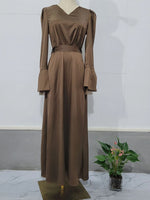 Eid Muslim Dress for Women V Neck Belt Satin Maxi Long Dresses Abaya Ramadan Lace-up Abayas Kaftan Dubai Arab Modest Long Robe