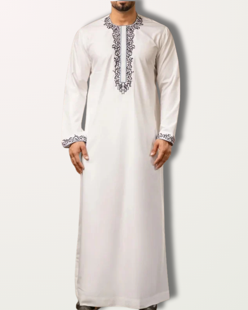 Solid Color Embroidery Long Robe - Meesal