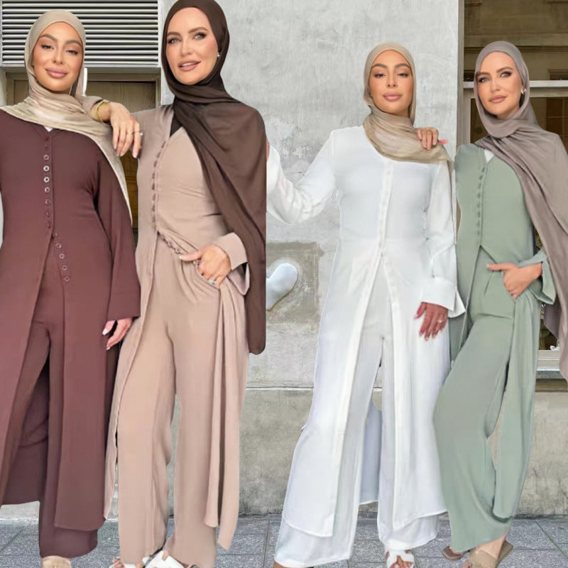 Dubai Turkey Casual Solid Color Two-piece Set - Meesal