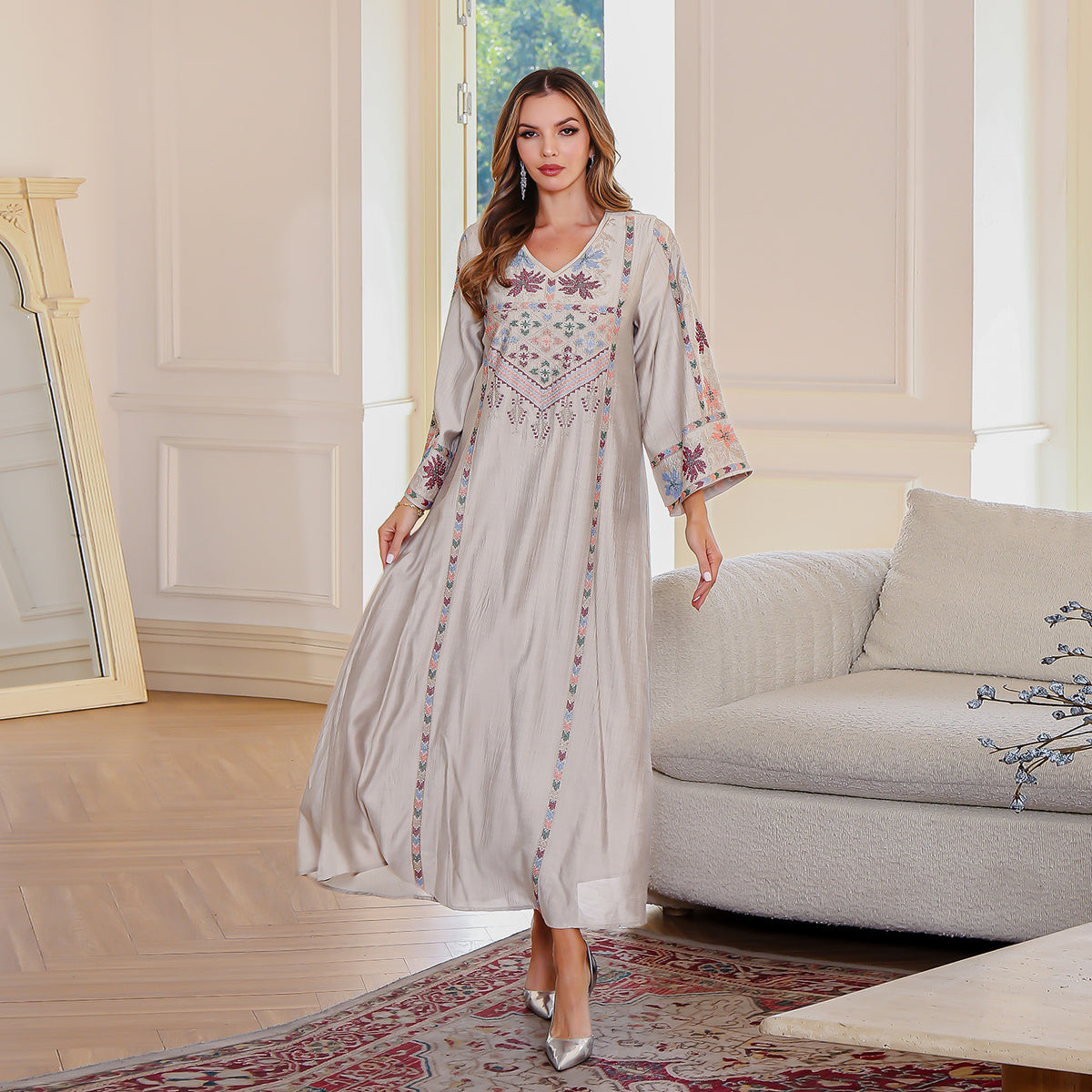 Women's Embroidery Stick-on Crystals Dress Middle East Clothing - Meesal