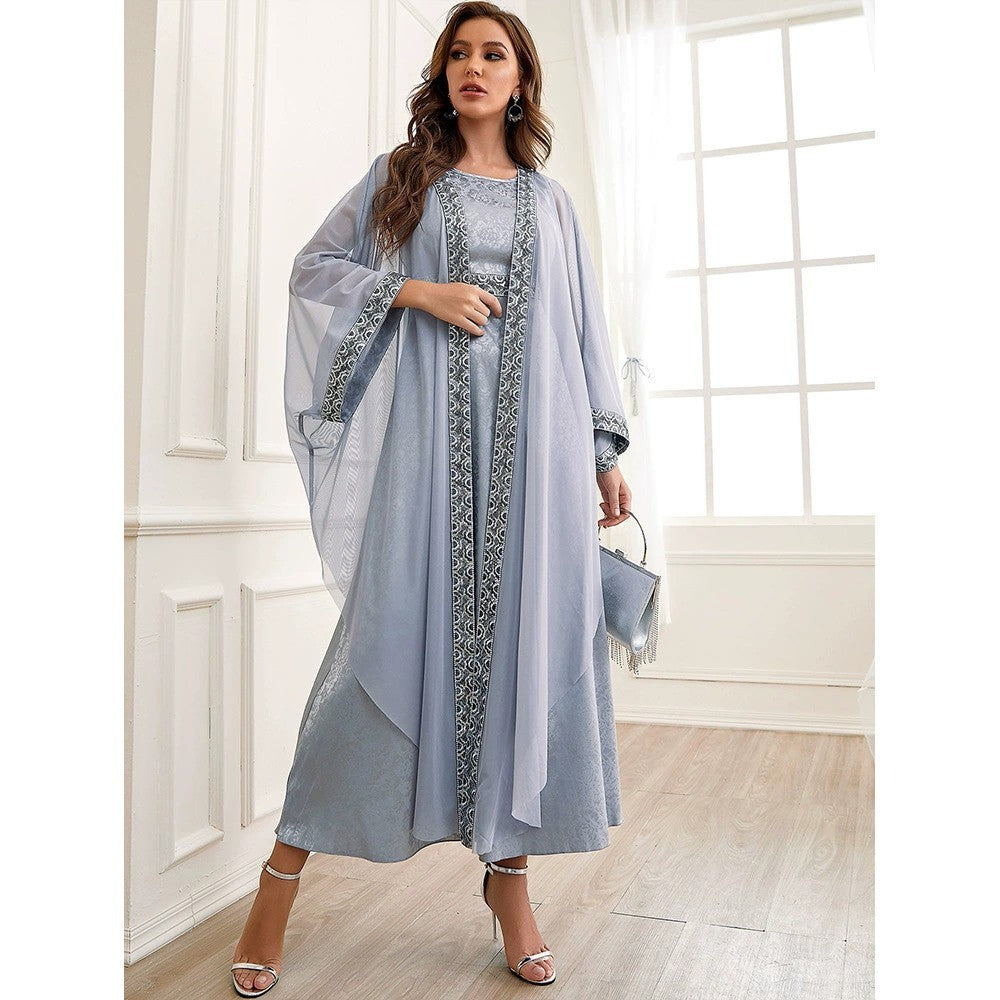 Autumn Muslim New Middle East Dubai Arab Abaya Embroidery Set Female Side - Meesal