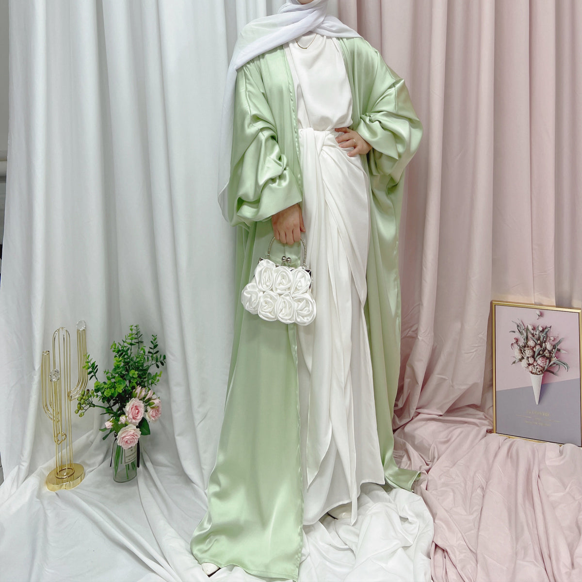 Puff Sleeve Cardigan Dubai Elegant Dress - Meesal