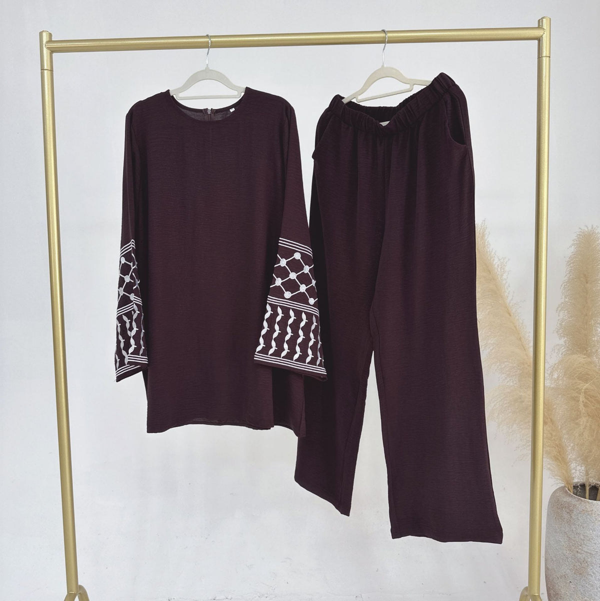 Turkey Embroidered Wide-leg Pants Two-piece Set - Meesal