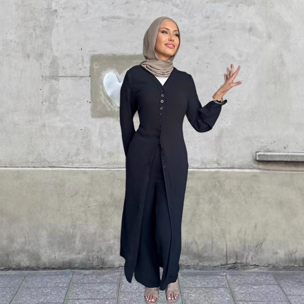 Dubai Turkey Casual Solid Color Two-piece Set - Meesal