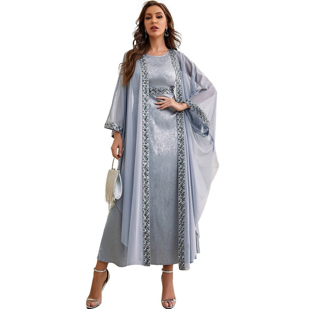 Autumn Muslim New Middle East Dubai Arab Abaya Embroidery Set Female Side - Meesal