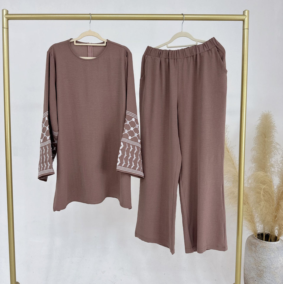 Turkey Embroidered Wide-leg Pants Two-piece Set - Meesal