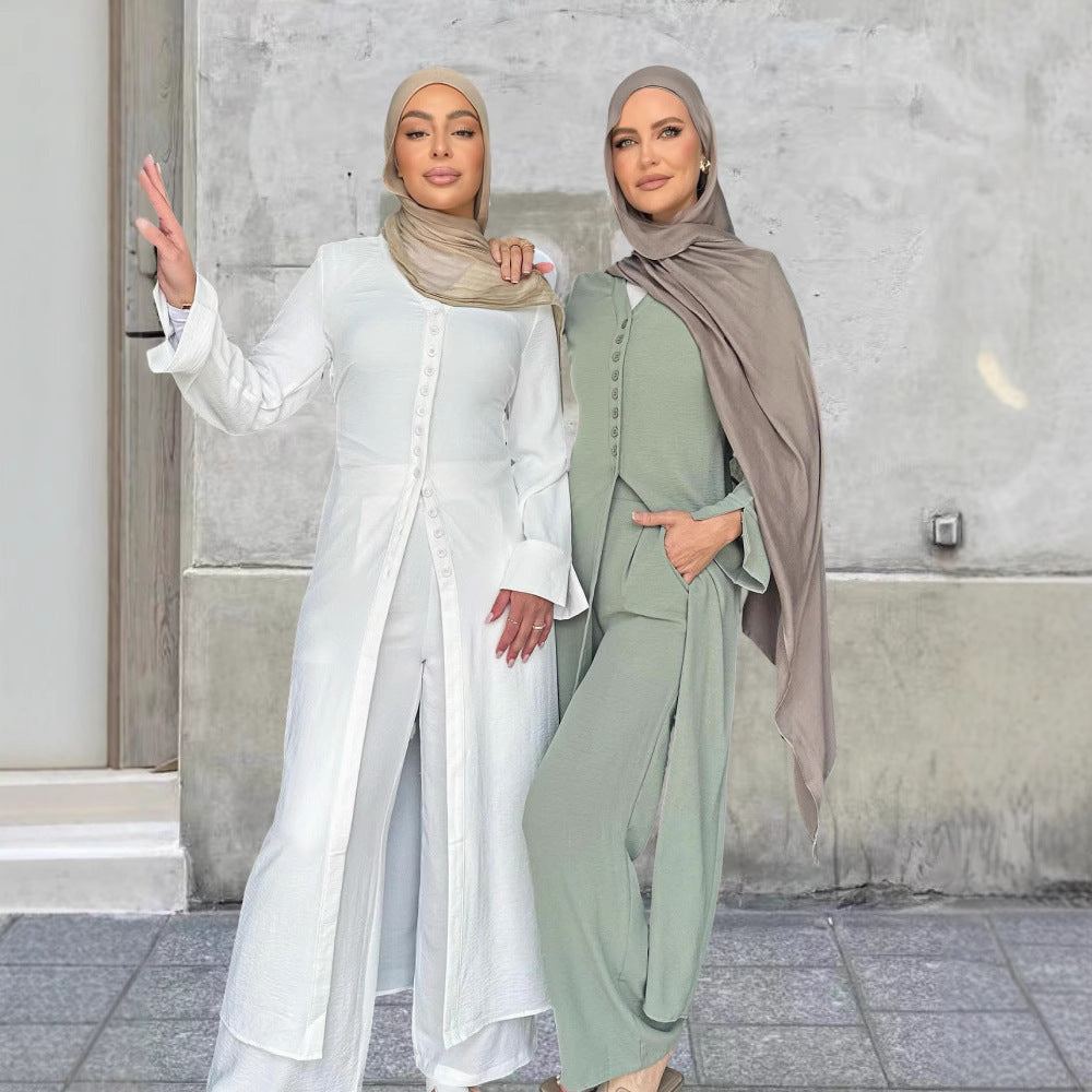 Dubai Turkey Casual Solid Color Two-piece Set - Meesal