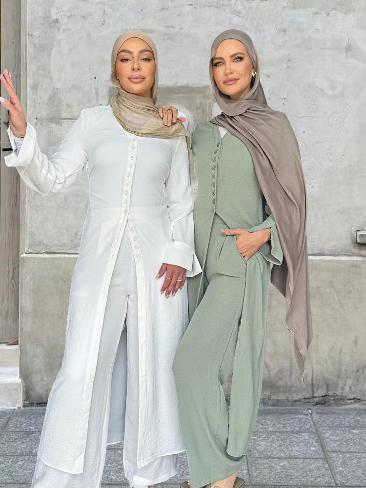 Dubai Turkey Casual Solid Color Two-piece Set - Meesal