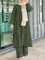 Women's Muslim Print Daily Suit Army Green Fashion Casual Set - Meesal