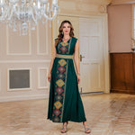 Middle East Muslim Embroidered Robe Abaya Light Luxury Evening Gown Two-piece Set Dress - Meesal
