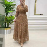Women's Middle East Muslim Chiffon Flower Smocking Long Fashion Elegant Dress - Meesal