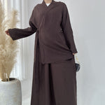 Solid Color Casual Lace Up Middle East Dubai Top And Skirt Suit - Meesal