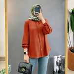 Muslim Ice Silk Wrinkle Stand-up Collar Literary Vintage Cardigan Loose Shirt Women - Meesal