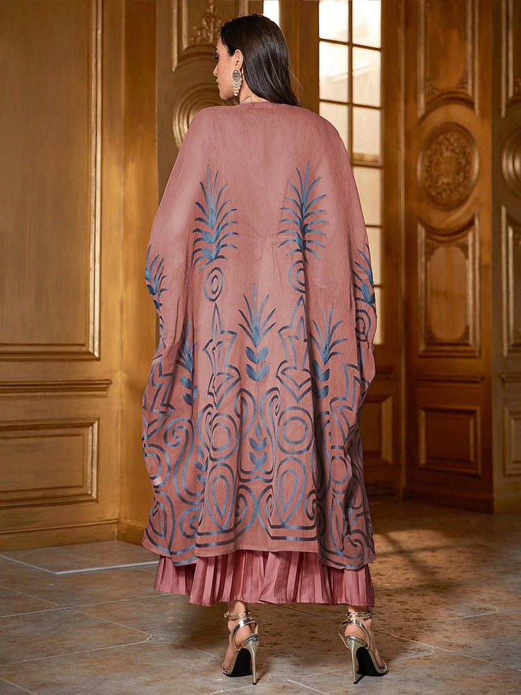 Fashion  Embroidered 34 Sleeve Dubai Robe - Meesal