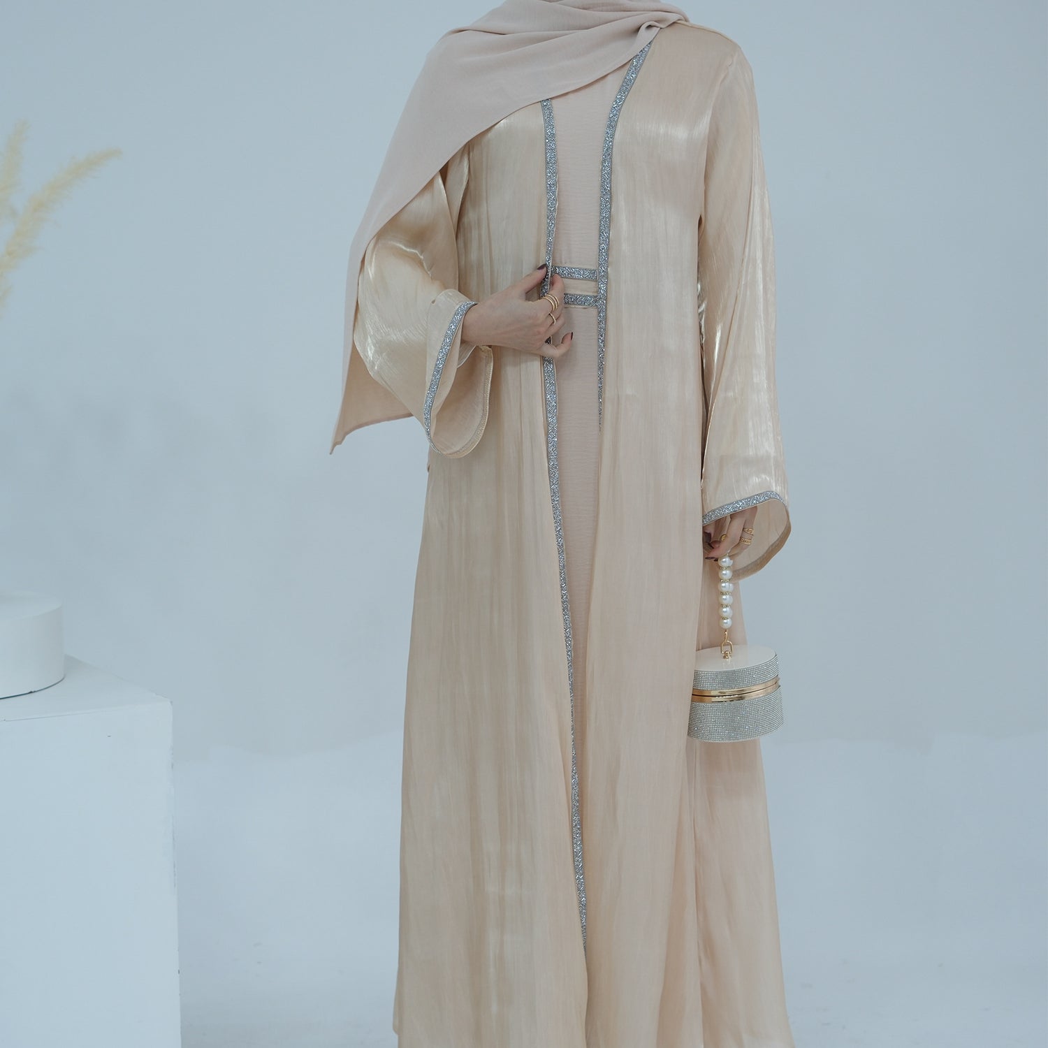 Dubai Turkey Daily Solid Color Trim Robe Cardigan - Meesal