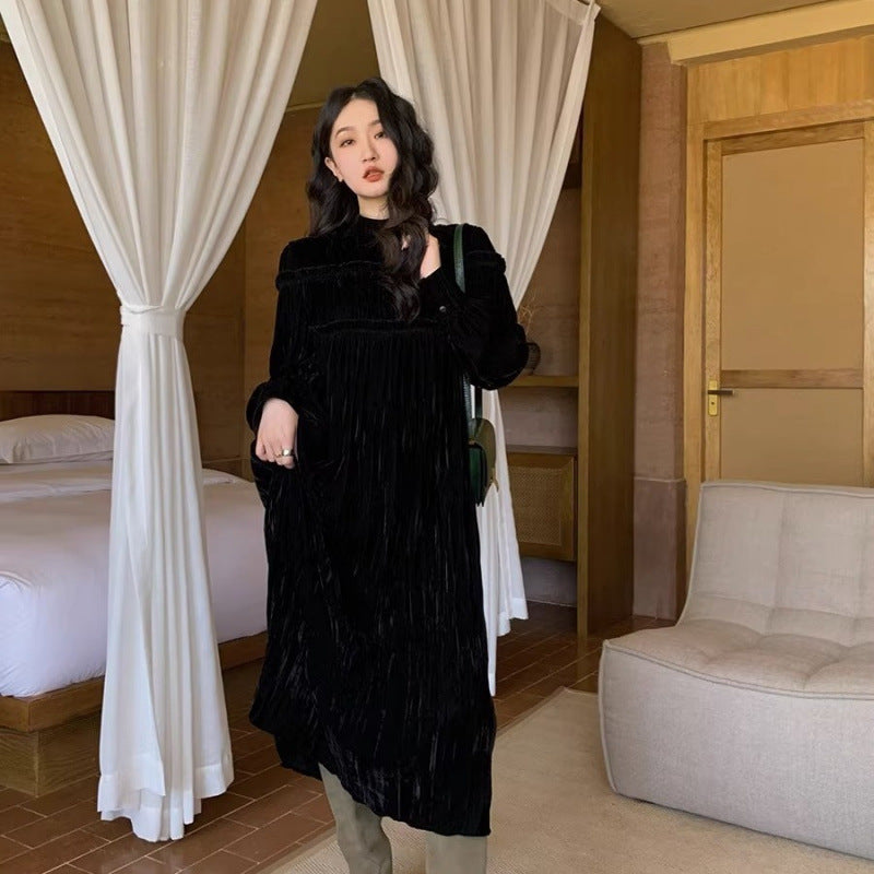 Autumn And Winter French Vintage Velvet Dress Women - Meesal