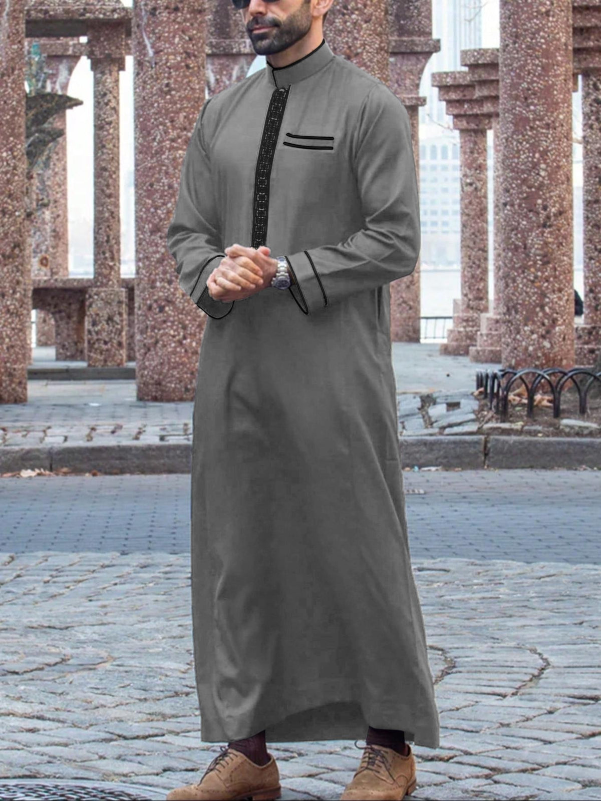 Muslim Middle East Long Sleeve Embroidered Casual Ethnic Robe - Meesal