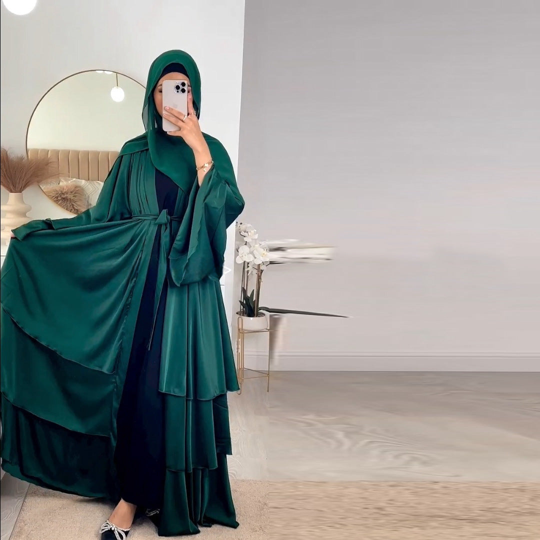 Muslim Fashion Solid Color Robe Abaya Outer Wear Cardigan - Meesal
