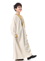 Muslim Arab Middle Eastern Youth Embroidered Round Neck Boy Robe - Meesal