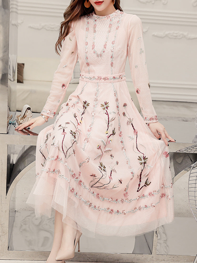 Temperament Skirt Heavy Embroidered Thin Dress - Meesal