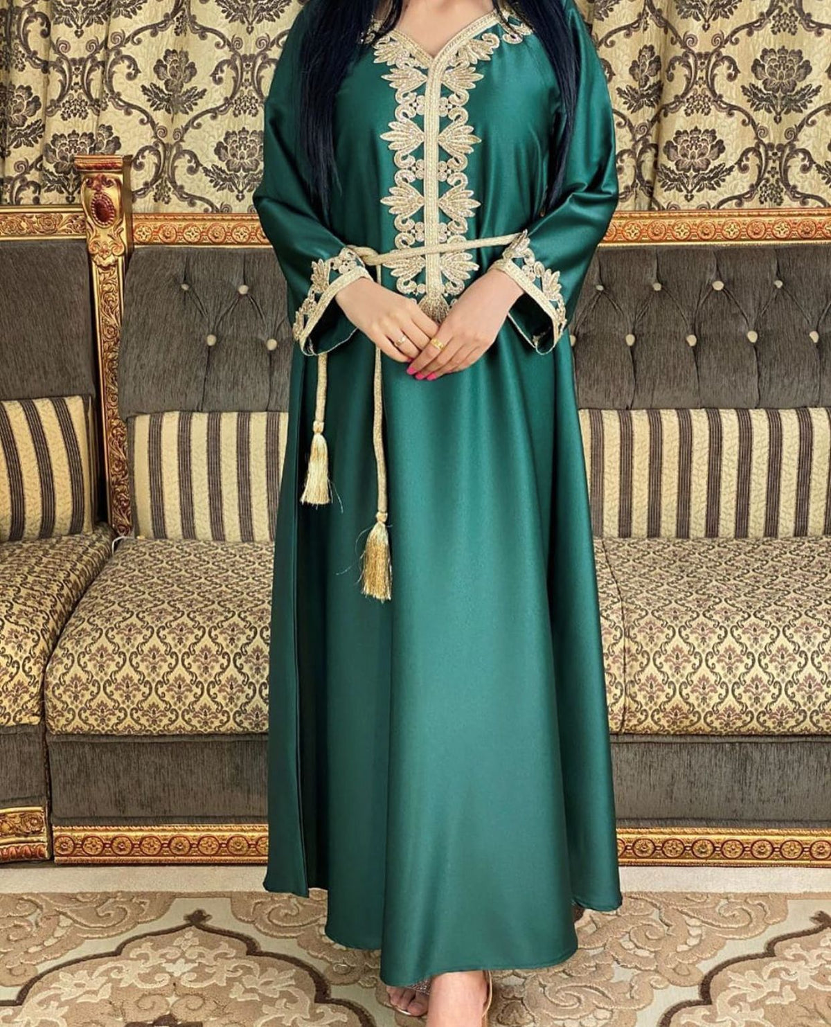 Middle East Dubai Embroidery  Bronzing Lace Jalabiya Dress - Meesal